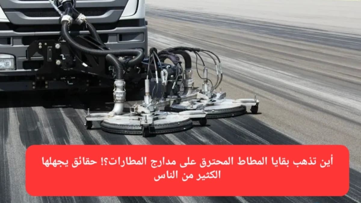 إزالة المطاط المحترق على مدرج أحد المطارات 