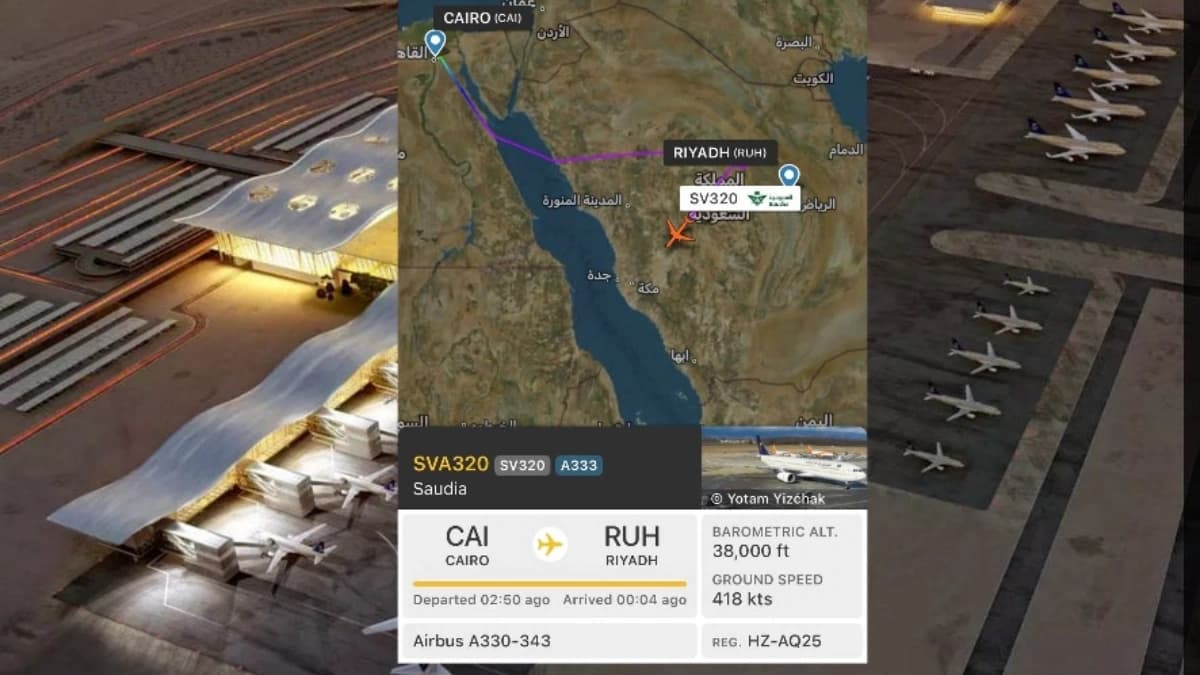 خريطة تتبع رحلة SV320 التابعة للخطوط السعودية من القاهرة إلى الرياض عبر موقع Flightradar24.