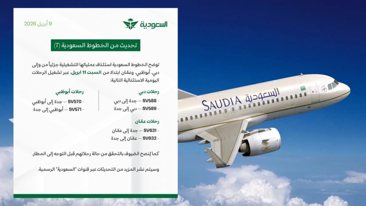 عُدنا لسماءنا في أبوظبي ودبي وعمّان.. طائرات الخطوط السعودية تعاود التحليق في سماء الخليج