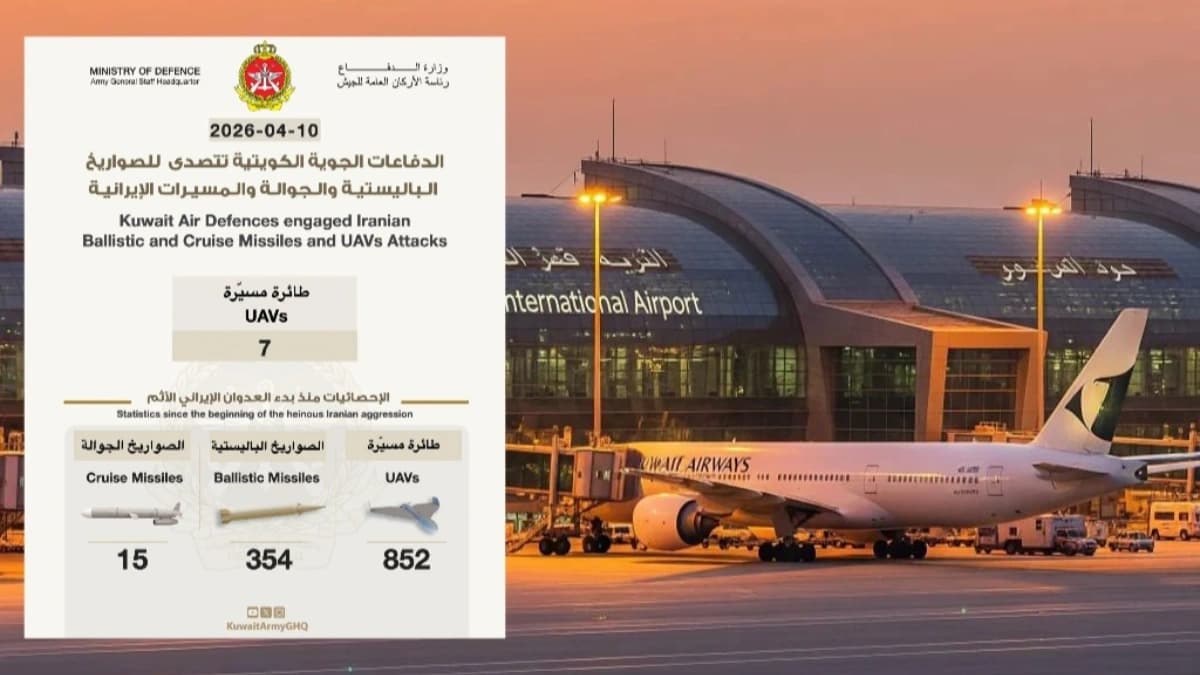 مطار الكويت الدولي وبيان وزارة الدفاع الذي يشير إلى التعامل مع 7 طائرات مسيّرة في الأجواء الكويتية خلال الساعات الأخيرة